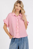 Mittoshop Mineral Washed Button Down Flounce Sleeve Shirt