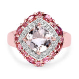 14K Rose Gold Plated 3.11 Carat Genuine Morganite, Pink Tourmaline & White Topaz .925 Sterling Silver Ring