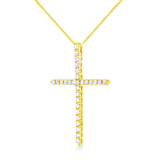 10K Yellow Gold Plated .925 Sterling Silver 3.0 Cttw Prong-Set Round Brilliant Cut Diamond Cross 18" Pendant Necklace (J-K Color, I1-I2 Clarity)