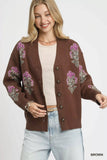 Umgee Single Flower Stem Jacquard Cardigan Sweater