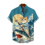 Animal-print Mens Shirt Summer Casual Short Sleeves