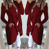 Women's Plus Size Solid Color Polo Collar Slim Fit Long Trench Coat