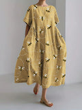 3D Digital-Print Short-Sleeve Casual Dress