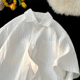 Textured Striped White Ice Silk Short Sleeve