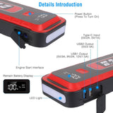 Car Jump Starter Booster 2500A Peak 25800mAh Battery Charger Power Bank