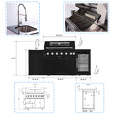 Castelle Flame Avalon 43-Inch 6-Burner 85K BTU Outdoor BBQ Kitchen Grill Island With Wine Fridge, Rotisserie Kit, And Sink (SAK23864)