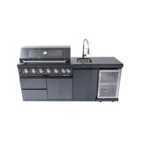 Castelle Flame Avalon 43-Inch 6-Burner 85K BTU Outdoor BBQ Kitchen Grill Island With Wine Fridge, Rotisserie Kit, And Sink (SAK23864)
