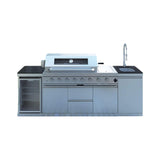 Castelle Flame Capri 96-Inch 6-Burner 85000 BTU Outdoor Kitchen Liquid Propane Grill Island With Fridge (SAK42895)