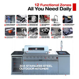 Castelle Flame Capri 96-Inch 6-Burner 85000 BTU Outdoor Kitchen Liquid Propane Grill Island With Fridge (SAK42895)