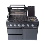 Castelle Flame Ember Premium Black Stainless Steel 4-Burner Liquid Propane Kitchen Grill Island With Rotisserie Kit (SAK48157)