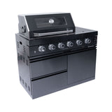 Castelle Flame Ember Premium Black Stainless Steel 4-Burner Liquid Propane Kitchen Grill Island With Rotisserie Kit (SAK48157)