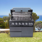 Castelle Flame Inferno Premium Black Stainless Steel 6-Burner Liquid Propane Kitchen Grill Island With Rotisserie Kit (SAK82641)