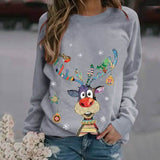 Casual O-Neck Long Sleeve Elk Print Hoodies and Pullover Tops Tees Hoody