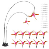 Cat Feather Wand Rod with 12 Pieces Feather Replacements for Cats