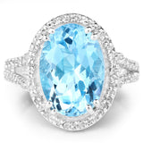 8.15 Carat Genuine Blue Topaz and White Topaz .925 Sterling Silver Ring