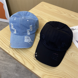 Summer Men's And Women's Denim-frayed Distressed Metal Round Ring Decorative Baseball Caps For Street Trendy Fashionistas To Show Off On The Street.