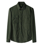 Mens Long-Sleeve Fashionable Casual Solid-Color Shirt