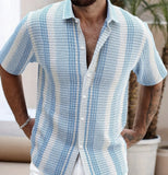Mens Casual Slim-Fit 3D-Printed Short-Sleeve Beach Shirt
