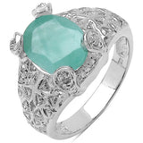 2.52 Carat Genuine Emerald & White Topaz .925 Sterling Silver Ring