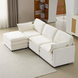 104' Plush Cloud 3 Seater Sofa: Modular 3 Seater Sofa + Ottoman with 22' Beige Chenille Cushions + 2 Throw Pillows - Compact Size for Apartment, Living Room, Bedroom (Beige)