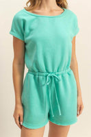 HYFVE Round Neck Short Sleeve Drawstring Waist Romper