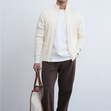 Mens Casual Slim-fit Jacquard Knitted Coat With A Stand-up Collar