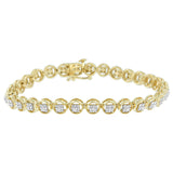 14K Rose Gold Over .925 Sterling Silver 1/4 Cttw Diamond 7" Open Circle Wheel Link Tennis Bracelet (I-J Color, I2-I3 Clarity)
