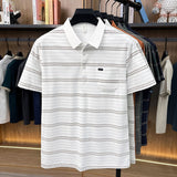 Mens Summer Striped Loose-Fit Lapel T-Shirt