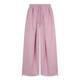 Embroidered Pleated Drawstring Sweatpants For Women Loose Straight Fit