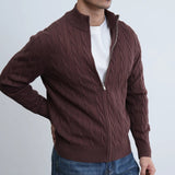 Mens Casual Slim-fit Jacquard Knitted Coat With A Stand-up Collar