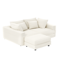 102.4 'Plush Corduroy 4-Seat Sofa,Modern Comfy Upholstered Sofa Cloud Couch,Deep Seat Couches with Soft Pillows and Movable Ottoman,Convertible Sofa Lounge Chair,for Living Room,Apartment,Office,Beige
