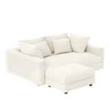 102.4 'Plush Corduroy 4-Seat Sofa,Modern Comfy Upholstered Sofa Cloud Couch,Deep Seat Couches with Soft Pillows and Movable Ottoman,Convertible Sofa Lounge Chair,for Living Room,Apartment,Office,Beige