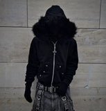 Letter-print Rhinestone-studded Hooded Loose-fit Zip-up Coat For Fallwinter Hip-hop Style