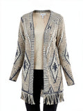 Style and Co Jacquard Knit Fringed-Hem Long Cardigan, Size Small