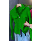 Polo Collar Solid Color Sweater All-match Long Sleeve