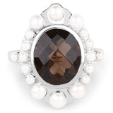 5.75 Carat Genuine Smoky Quartz and Pearl .925 Sterling Silver Ring