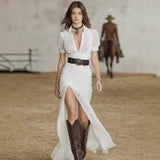 Womens Pleated Collar Button-front Short-sleeve Waist-length Dress Belt Not Included