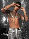 Men's Transparent HollowOut Top Men's Mesh TShirt With Openwork Design Glittering Rhinestone And Sequin Fishnet Vest