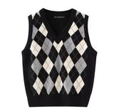 Retro Preppy Style Versatile Diamond-Check BM Knitted Vest