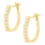 10K Yellow Gold Round and Baguette Cut Diamond Oblong Hinged Leverback Hoop Earrings (Â¼ Cttw, I-J Color, I2-I3 Clarity)