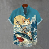 Animal-print Mens Shirt Summer Casual Short Sleeves