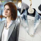 Magnetic Buckle Silk Women Scarf Pearl Necklace
