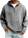 Mens Solid-Color Casual Hooded Zip-Up Sweatshirt