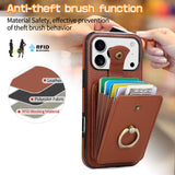 Leather Phone Case With Ring Holder And Card Slot Drop Proof Protective Case