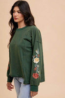Annie Wear Embroidered Long Sleeve French Terry Top