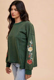 Annie Wear Embroidered Long Sleeve French Terry Top