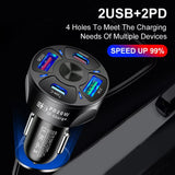 2-USB 2-PD Car Cigarette Lighter Plug Charger
