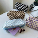 Checkered Pattern Zipper Makeup Bag
