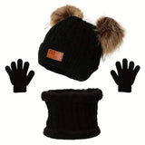 Children's Winter Knitted Wool Lining Warm Hat, Scarf, Glove Set For 2-5 Year Old Boys And Girls