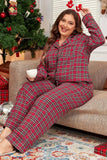 Christmas Plus Size Plaid Collared Neck Top and Pants Lounge Set For women
